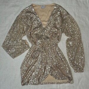PRINCESS POLLY Dancing Queen Mini Sequins Champagne Wrap Dress SIZE US 6